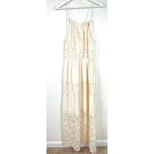 Altar'd State Women's S High Neck Tiered Maxi Dress Cream Lace Boho Prairie